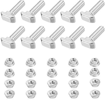 PATIKIL M8x20 Boulon À Tête De Marteau T Vis, 10 Pcs Boulon À Tête De Marteau À Fente T Avec 10 Pcs Écrous À Collerette Hexagonale Pour Profilé Aluminium Série 4040 Norme Européenne