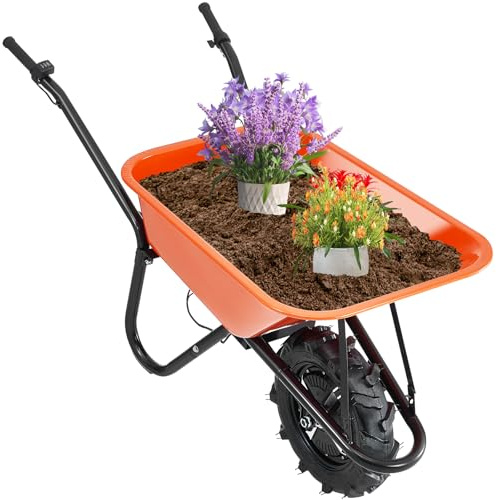 VEVOR Brouette Électrique, 500 W, Chariot à Benne Basculante de Jardin Motorisé, Poignée Métal, Roue Large 40 cm, Charge 150 kg, Chariot Utilitaire pour Ferme, Pelouse, Extérieur, Jardinage, Entrepôt