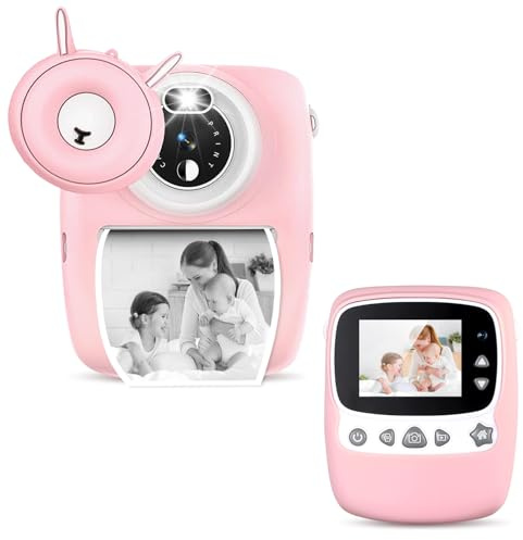 Appareil Photo pour Enfants - 30 MP 1080P, Écran 2,4 Pouces, Impression Instantanée Noir et Blanc, Numérique avec Carte TF 32 Go, 6 Stylos