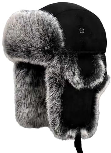 Thermo-Fell gefütterte Trapper-Bombermütze mit Ohrenklappen für Herren, Nackenwärmer, rundum winddicht, warm, isoliert, Winter, Radfahren, Schnee, Ski, Snowboard