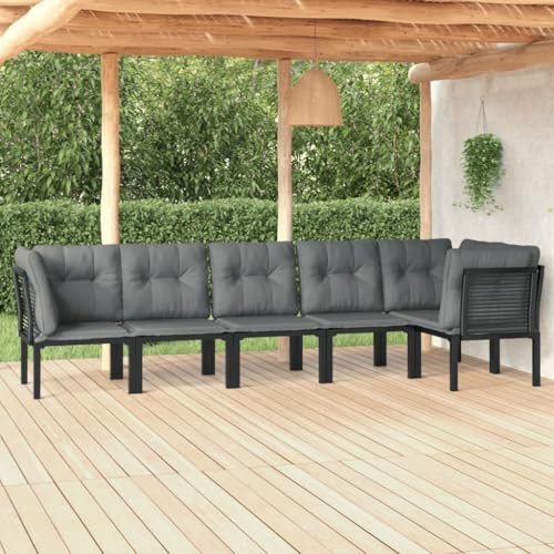 KTHLBRH 6-TLG. Garten-Lounge-Set Schwarz und Grau Poly Rattan Balkonmöbel-Sets Gartenmöbel-Sets Terrassenmöbel-Sets Outdoor-Möbel-Sets für Terrasse, Garten, Balkon