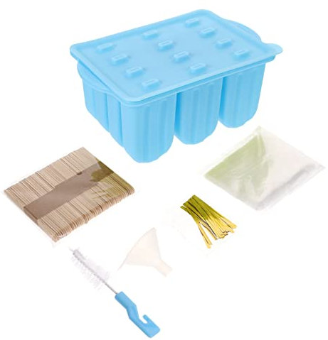 ABOOFAN Moldes de Silicona para Paletas de 12 Rejillas Hielera con Palitos Soporte de Silicona de Limpiar para Niños y Adultos para Hacer Helados
