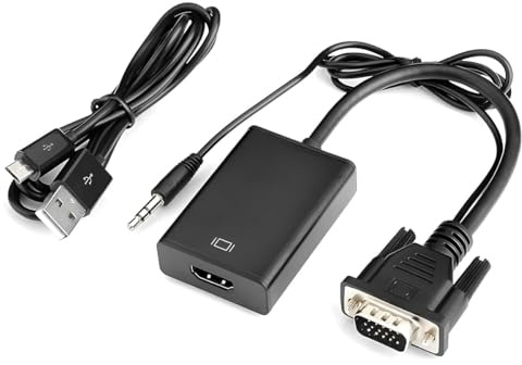 Nicear Adaptador VGA A HDMI Convertidor VGA A HDMI Con Puerto Micro USB Convierte Fuente A Pantalla Para PC Portátil Monitor HDTV Alimentado Por USB
