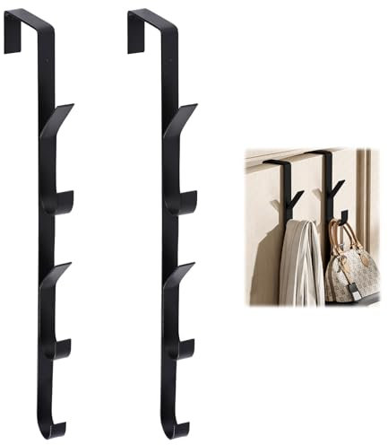 Dhisperares 2 Pezzi x 5 Ganci Attaccapanni da Porta, Verticale Appendiabiti per Porta, Acciaio al Carbonio Appendi Abiti Senza Fori, Salvaspazio Appendino per Vestiti, Borse, Asciugamani (Nero)