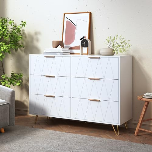 YGHQAP Cómoda blanca con 6 cajones, aparador para salón, cómoda de esquina moderna para dormitorio, salón, estudio, pasillo (blanco 3)