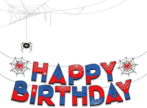 Ovanda Spider Happy Birthday Girlande, Kindergeburtstag Deko, Spider Banner