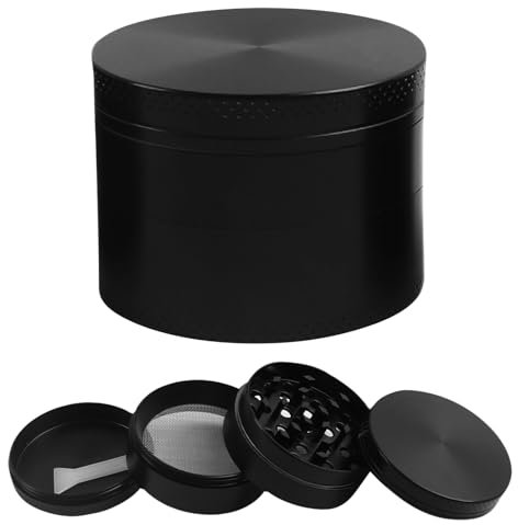Dalephoric 5×3.8 cm Grinder, 4 Piezas Molinillo Especias de Aleación de Zinc, Grinder Metálico con Rascador, Grinder Moledor de Especias, para Especias, Polen, Tabaco y Café, Negro