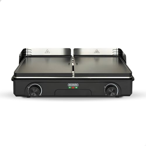 Bourgini Plancha Pure für 8 Personen – Keramikbeschichtung (PFAS-frei) – Elektrisch – Gesundes Grillen - Wendebackbleche rippend und flach