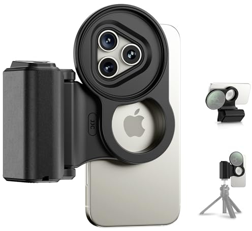 JJC Adaptador de filtro de teléfono 2 en 1 de 67 mm y correa magnética estilo DSLR para iPhone 16 Pro / 15 Pro / 14 Pro - Monte filtro de 67 mm, con control remoto Bluetooth, mango de agarre a presión