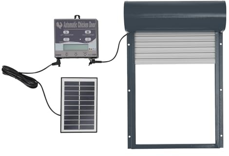 C-Juzarl Solar Automatische Hühnerklappe mit Fernbedienung, Elektrische Hühnerstalltür Hühnertür, Automatische hühnertür mit Timer und Lichtsensor (Dunkelgrau)