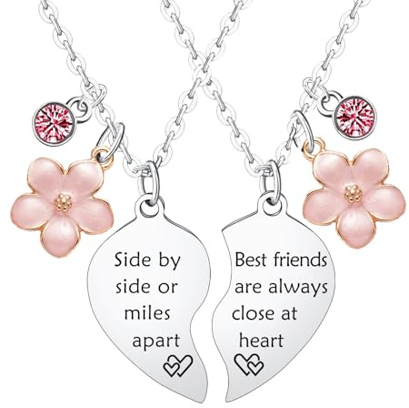 Waeceip 2Pcs Friendship Matching Necklaces for Best Friend Necklaces Friendship Gifts for Women Friends Sisters Besties Christmas Birthday Present Best Friend Jewelry Flower Jewelry