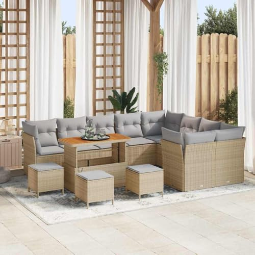 Frdhee Sofá lounge, sofá lounge, muebles de balcón, juego de sofás de jardín, 13 piezas, beige y gris claro, 110 x 55 x 71 cm, para jardín, jardín, zona de piscina