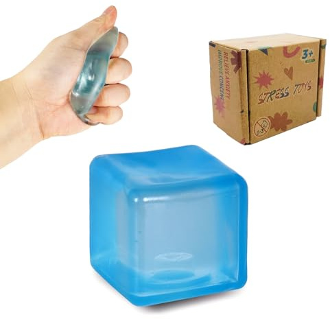 Fumzazyllo Squeeze Cube Squishy Toy, Stress Relief Fidget Toy Blue 3.5cm | Fumzazyllo Squeeze Cube Squishy Toy, 3.5cm Stress Relief Fidget Toy for Kids & Adults, Sensory Toy with Gift Box,Blue