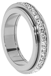 ChungLong0593 Titanium Steel Spinner Ring, Cubic Zirconia Eternity Band Fidget Ring for Women Men, Rotatable Anxiety Relief Ring with Sizes 5-12, Fashion Jewelry Gift for Her Him (Silver, 7)
