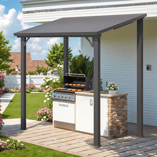 YODOLLA Pergola adossée Aluminium 1.5 x 2.5m, Gazebo à Toit Rigide, Pergola Murale pour Terrasse Extérieur, Pavillon de Jardin, Toit Incliné pour Ombre - Résistant aux UV & Intempéries - Noir