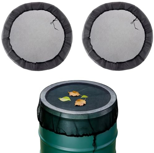 2-Pack Mesh Cover for Rain Barrels, 39 Inch Debris Cover with Drawstring, Outdoor Water Collection Bucket Protector Screen, Prevent Fallen Leaves for Garden, Yard, Eaves Downspouts