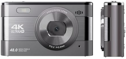 Lazmin112 Fotocamera Digitale, Fotocamera Compatta 4K 48MP con Zoom 18X con Schermo da 3 Pollici, modalità Webcam, Rallentatore, Time Lapse, Riconoscimento Facciale, Miglioramento della (grigio