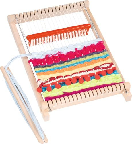 goki 58287 - Webrahmen 17cm, Webset mit unbespanntem Webrahmen aus Holz, Webschiffchen, Webkamm und Spannstab