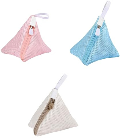 3 Pcs Small Laundry Bag,Washing Machine Triangle Net Bags Delicate Wash Bag,Triangle Net Bags for Washing Machine with Zips, Thickened Mesh Laundry with Compartment