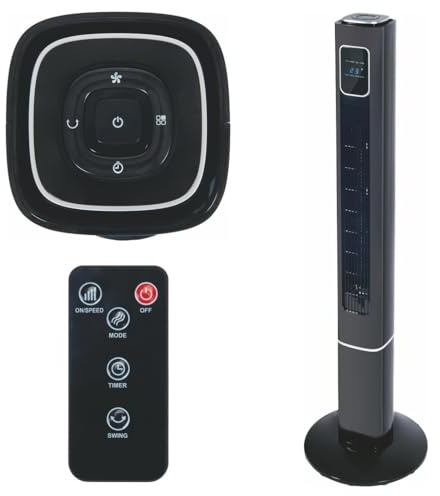 EMPOTEC 5923126 Ventilatore a Torretta Digitale a Piantana Colonna 50W 3 Velocità Regolazione Oscillazione Timer Telecomando per Campeggio Camper Udo Domestico