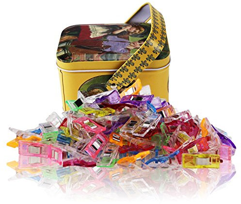 Wonder Clips-Packung mit 100 Pieces Mehrzweck Nähen Clips Craft Zubehör zum Nähen, Quilten, Häkeln, Basteln und Stricken, Tin Box-Paket