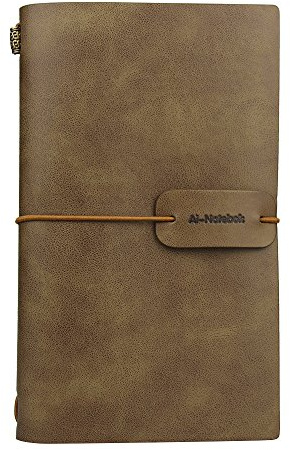 ai-natebok Travel Journal Notebook Vintage Retro Handmade Leather Lined Journal Refillable Note Book for Taking Notes, 4.72 X 7.87inch (White Coffee)