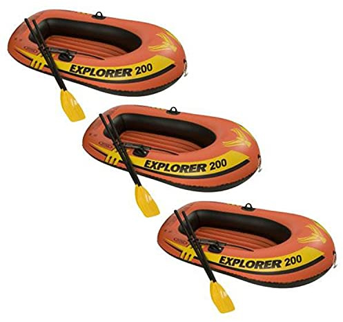 INTEX 58331EP Explorer 200 Inflatable Boat Set: Includes Deluxe Boat Oars and Mini Hand Pump – Dual Air Chambers – Grab Rope – 2 Person – 210lb Weight Capacity