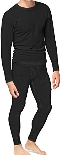 Place and Street Men’s Cotton Thermal Underwear Set Shirt Pants Long Johns Black