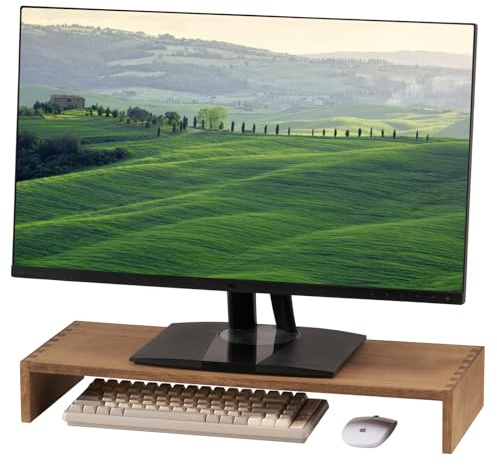 KIRIGEN Holz Monitorständer – Desktop Organizer für PC/Laptop/TV/Drucker | Büro-Aufsatz mit Stauraum Länge 59 Zentimeter braun