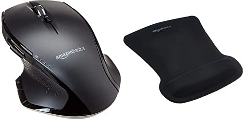 Amazon Basics Full-Size Ergonomic Wireless Mouse with Fast Scrolling & Gel Mouse Pad with Wrist Rest