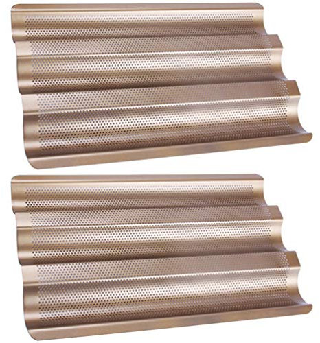 Cabilock Moule à Pain Français en Acier au Carbone Antiadhésif 3 Fentes Perforées, Lot de 2 Pièces pour Cuisson de Baguettes au Four, Pâtisserie