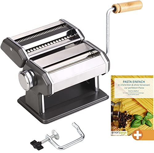 Smartpeas Pasta Maker - Macchina Per La Pasta - Macchina Per La Pasta Manuale In Acciaio Inossidabile - Grigio - Per Lasagne Spaghetti Tagliatelle + Plus: Ebook