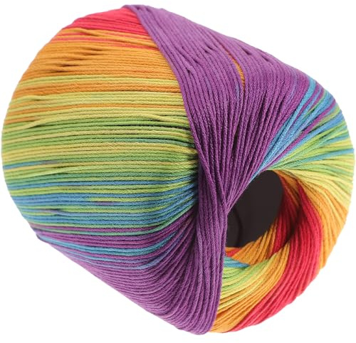 Yarn Thread Cotton 1 Roll Gradient Cotton Yarn Skeins Color Segment Dyed Cotton Yarn DIY Hand Crocheted Knitting for Sweater Scarf Shawl (Rainbow) Crochet Thread Yarn