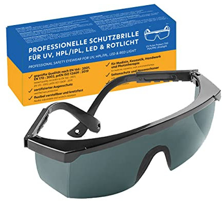 UV Pulse Protect 700 PSA/PPE – Schutzbrille auch für Schutz vor Rotlicht & IPL Haarentfernung I zertifizierter Augenschutz nach DIN 166, DIN 170 & ISO 12609, Arbeitsbrille mit Seitenschutz & Bügeln