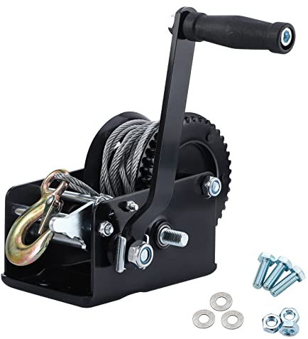 Pindex Handseilwinde Seilwinde mit 10m Drahtseil, Max Tragkraft 1365kg, Bootswinde mit Drahtseil inkl. Sicherheitslasthaken mit Sicherungsklappe