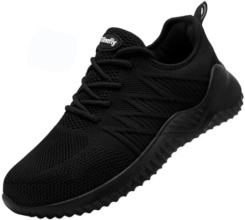 Tinefiy Steel Toe Shoes for Women Lightweight Comfortable Slip Resistant Safety Work Sneakers Cushion Puncture Proof Shoes Indestructible Shoe Size 8.5