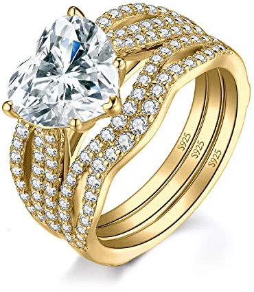 JewelryPalace Liebe Herz 3ct Zirkonia Solitär Ring Damen, Verlobungsringe Silber 925 Promise Ring Frauen, Hochzeitsring Trauring Simulierter Diamant Vorsteckring Band, Ringe Set Schmuck Rosegold Gold