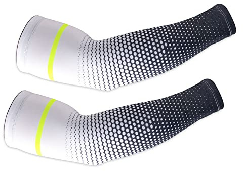 SUNGOOYUE Un par de Mangas Deportivas, Ligeras, Transpirables, Unisex, Manga de Brazo de Compresión de Seda Helada para Ciclismo, Protección Solar (Blanco)