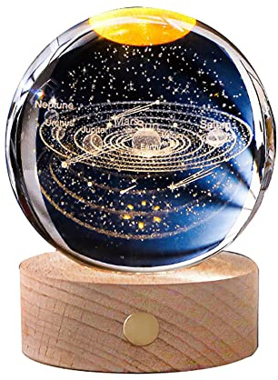 Uposao Leuchtende Kristallkugel mit Ständer,80mm Glaskugel USB Aufladung Nachtlicht Lampe Geburtstag Weihnachts Geschenk für Kinderzimmer Jungen Mädchen Home Office Decor Ornament,Sonnensystem