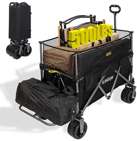 Chariot pliable avec capacité de poids de 226,8 kg, chariots de camping pliants en plein air, chariot de sport tout terrain avec grandes roues, chariot de plage
