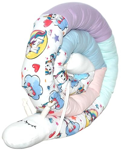 Generisch Bettschlange/Bettschnecke XXL (Motiv Einhorn 1) Länge 250cm **personalisierbar**Seitenschläferkissen