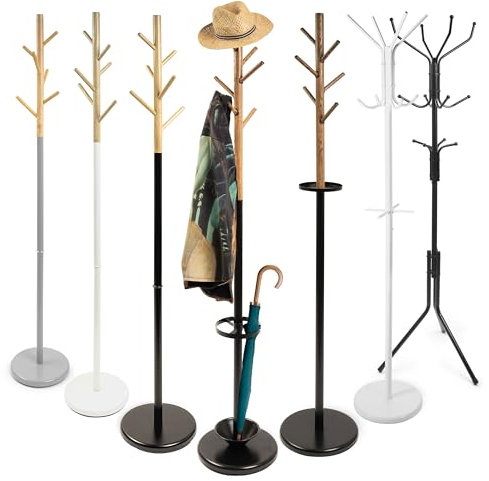 KARAT Kleiderständer schwarz aus Stahl stabil und Robust mit 12 Haken, Dreibein Garderobenständer für Kleider, Garderobe & Hüte | Jacken- & Taschenständer für Flur | Höhe 182cm Ø 44.5cm (Theo)