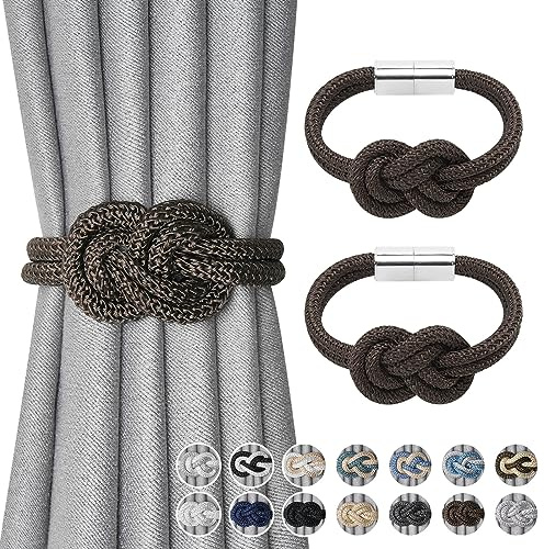 Pretty Jolly Mini magnetisk gardin gardinomtag nordisk enkel stil gardin gardin elegant dekorativ gardin draperi slips tillbaka för hem och kontor fönster drapery, kaffe, 2 stycken