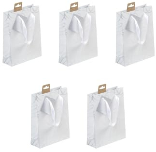 Clairefontaine 223758Cpack - Packung 5 Geschenktasche - Tüte , Format M (17x6x22 cm), Kollektion Herzen, 170g, geeignet für Geschenke, Weiß - Herz, 1 Pack