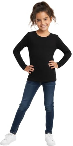 Zerox World Girls Boy Kids Plain Basic Long Sleeve Round Neck T-Shirt Stretch School Tee Top 2-13 Years