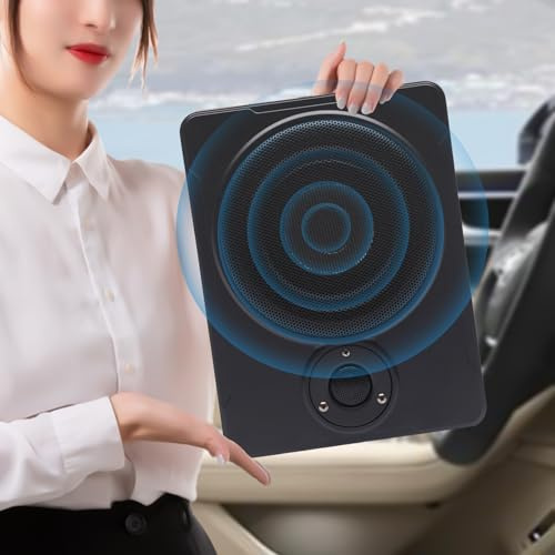 banborba Caisson de basses actif compact pour voiture, de 8, 600 W, avec jeu de câbles, caisson de basses actif pour voiture, haut-parleur électronique du véhicule, alliage d'aluminium, noir