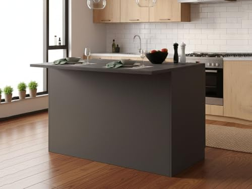 Dmora - Isola da cucina Emmanuel, Armadio multiuso, Mobile per cucinotto, Tavolo ausiliario, 100% Made in Italy, 125x90h90 cm, Antracite e Ardesia