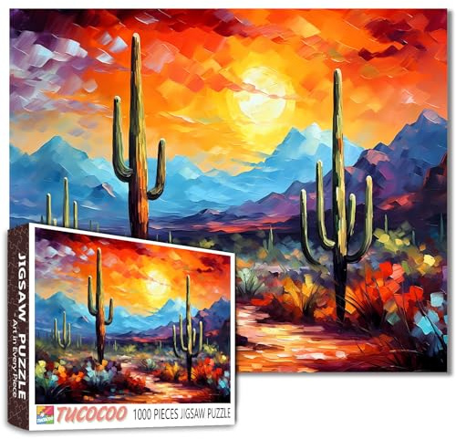 Tucocoo Saguaro - Puzzle cactus pour adultes - 1000 pièces - Paysage du désert de l'Arizona - 68 x 50 cm - Coloré pour la décoration de la maison - Parfait pour les soirées en famille