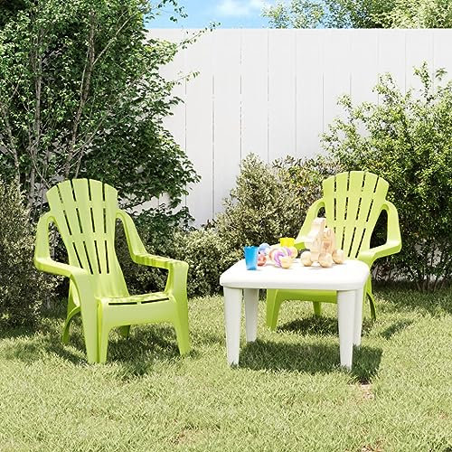 HEFZGDB Kinder-Gartenstühle 2 STK. Grün 37x34x44 cm PP Holzoptik Sonnenliege Gartenstühle Balkonstuhl Geeignet für Garten, Terrasse, Pool.
