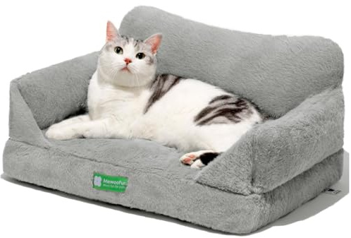 MEWOOFUN Divano per gatti da interni, lettino per gatti e animali domestici, con fodera rimovibile lavabile e fondo antiscivolo, per cani di piccola taglia, 55 x 40 cm, grigio